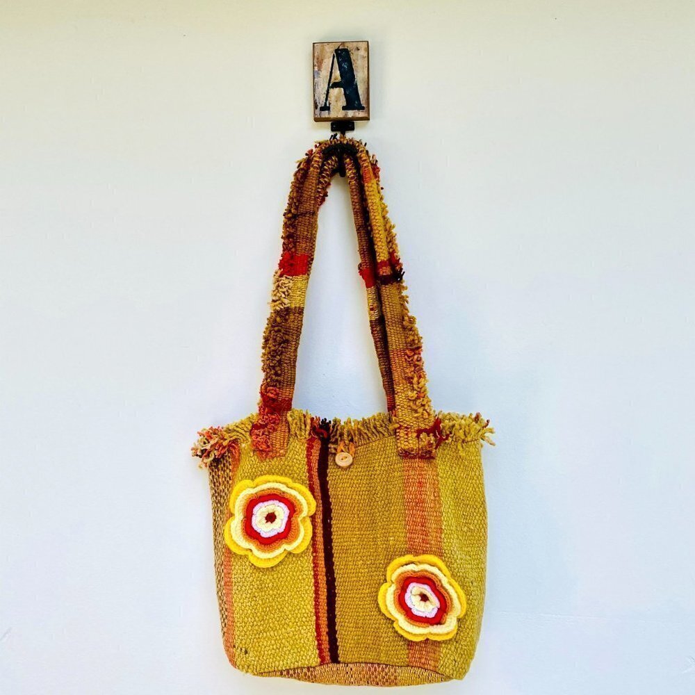 Peruvian Shoulder Bag Boho Woven Wool Floral